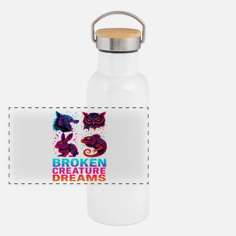 Bizarre Abstrakte Tiere Broken Creatures Panorama Thermosflasche mit Bambusdeckel