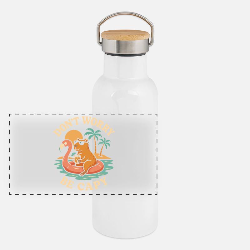 Mach dir keine Sorgen, sei fröhlich Panorama Thermosflasche mit Bambusdeckel