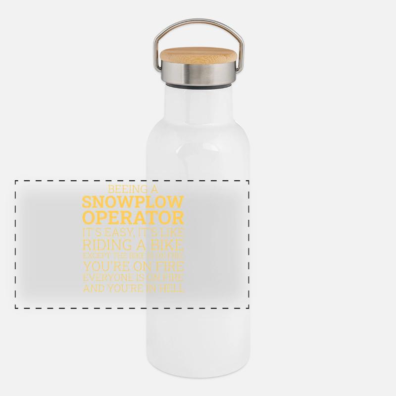 Snowplow Operator Riding A Bike Snow Plow Driver Panoramic Thermal Bottle with Bamboo Lid