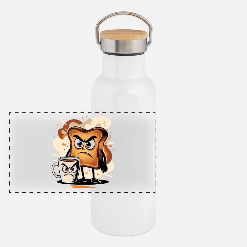 Angry toasts and coffee cup design Panoramic Thermal Bottle with Bamboo Lid