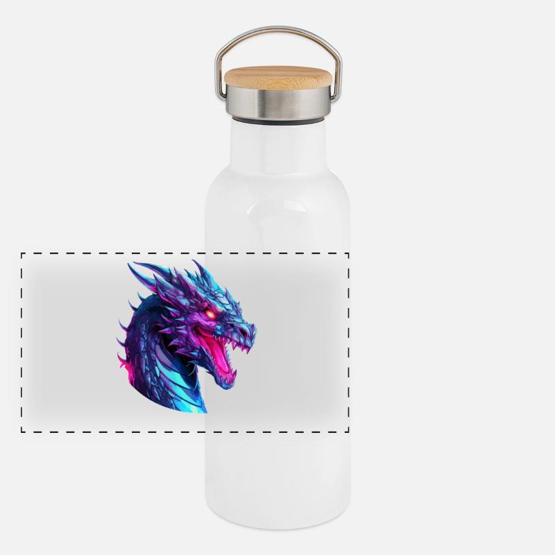 Neon Drachenkopf Kunstwerk Panorama Thermosflasche mit Bambusdeckel