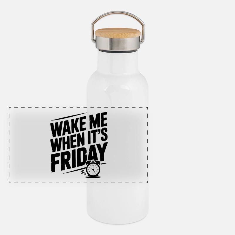 Weck mich, wenn es Freitag ist Panorama Thermosflasche mit Bambusdeckel