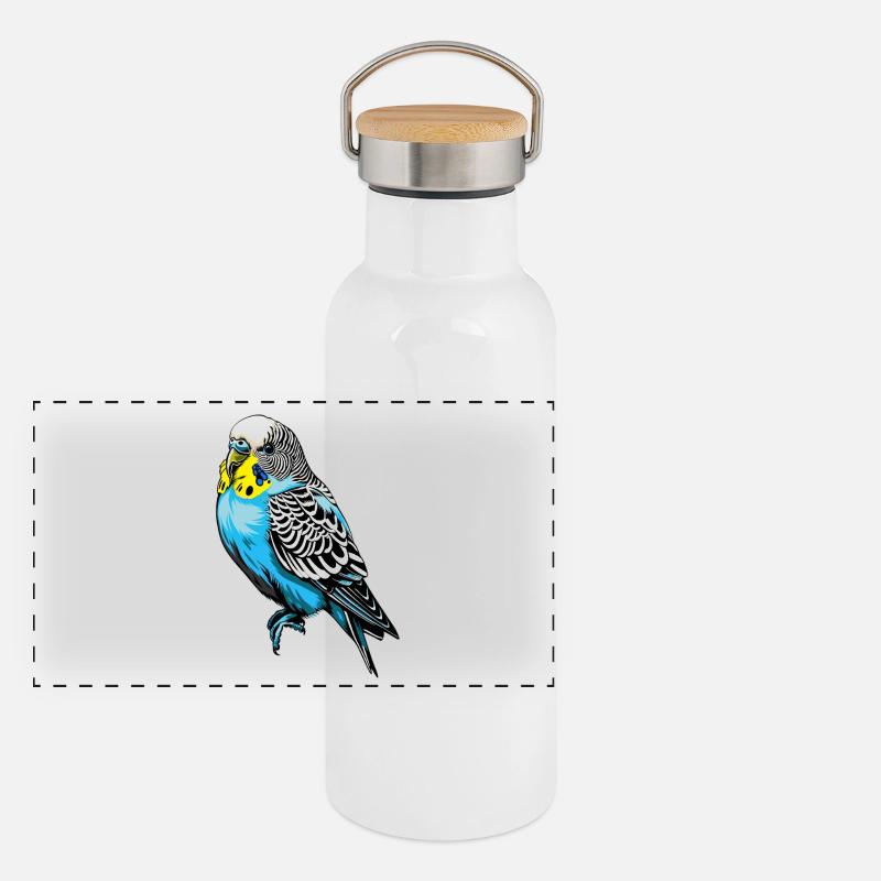 Conception vectorielle de perruche colorée Gourde isotherme avec bouchon en bambou