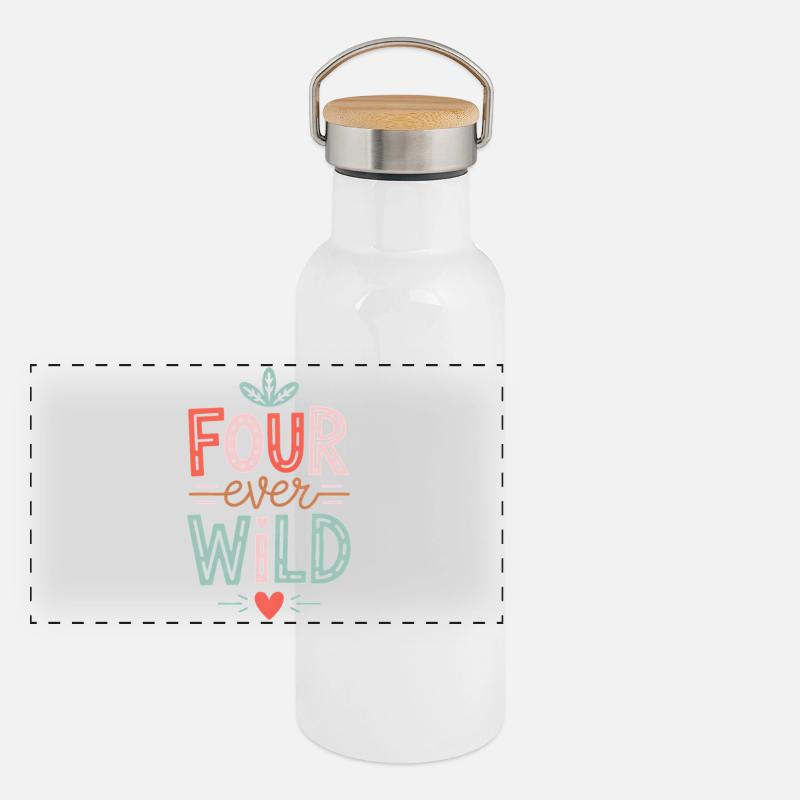 Four Ever Wild Kinder Geburtstag 4 Jahre Geschenk Panorama Thermosflasche mit Bambusdeckel