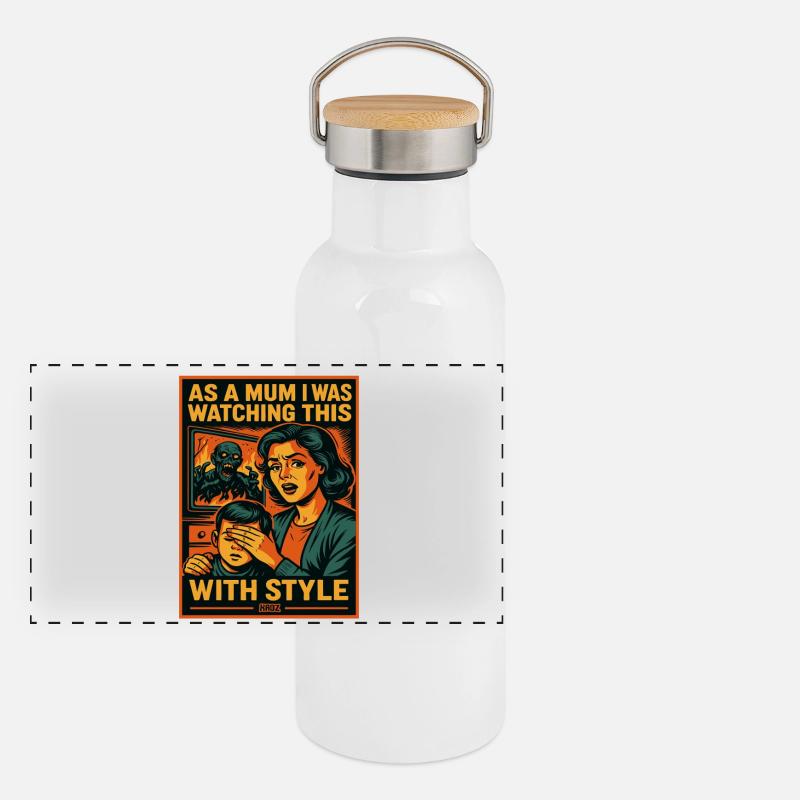 Mutter im Horror Retro-Comic Stil Panorama Thermosflasche mit Bambusdeckel