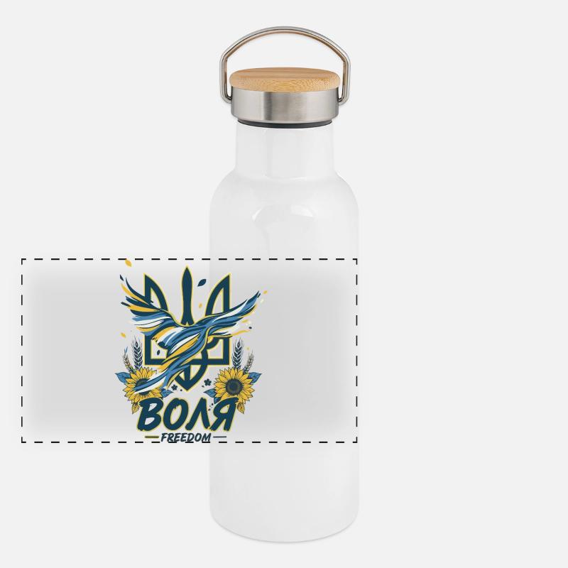 Wolja Freiheits-Dreizack Panorama Thermosflasche mit Bambusdeckel