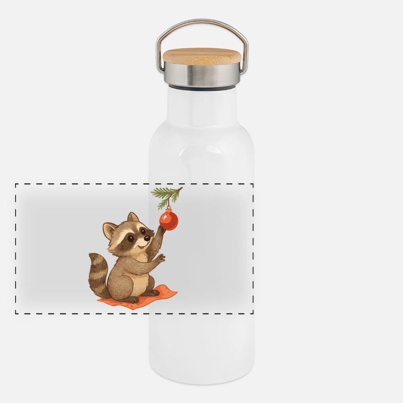 Weihnachts-Waschbär mit Christbaumkugel Panorama Thermosflasche mit Bambusdeckel