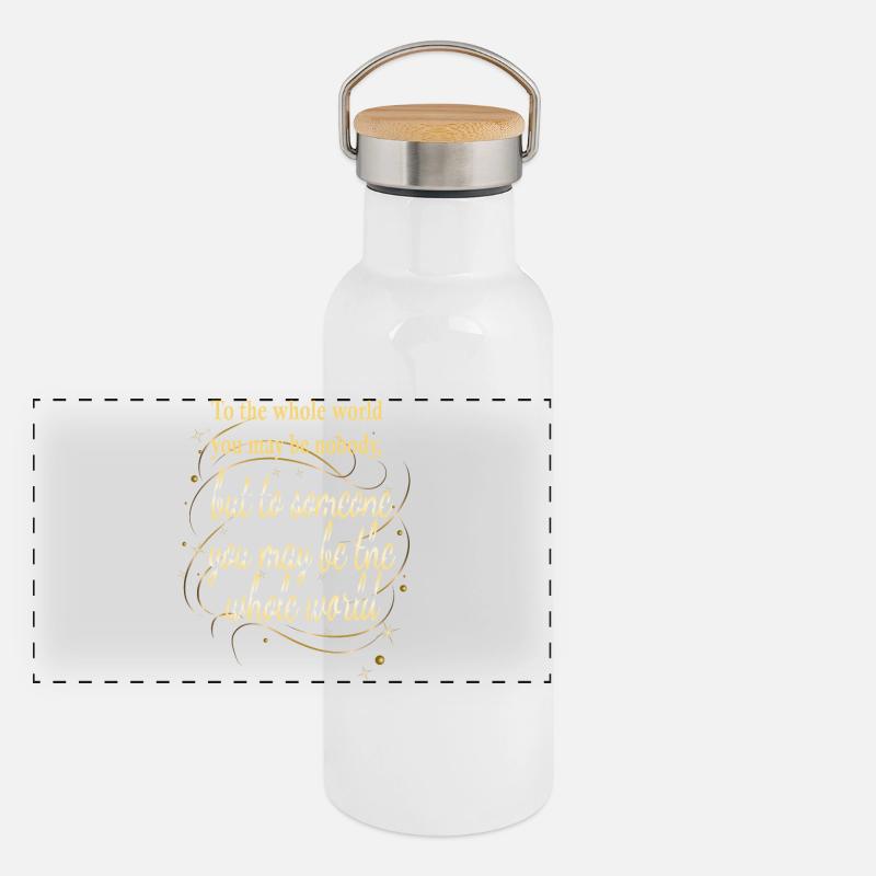 Motivational quote about love and value - Panoramic Thermal Bottle with Bamboo Lid - white