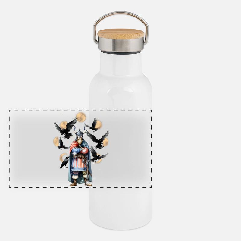 Wikinger Normannen Odin Walhalla Panorama Thermosflasche mit Bambusdeckel