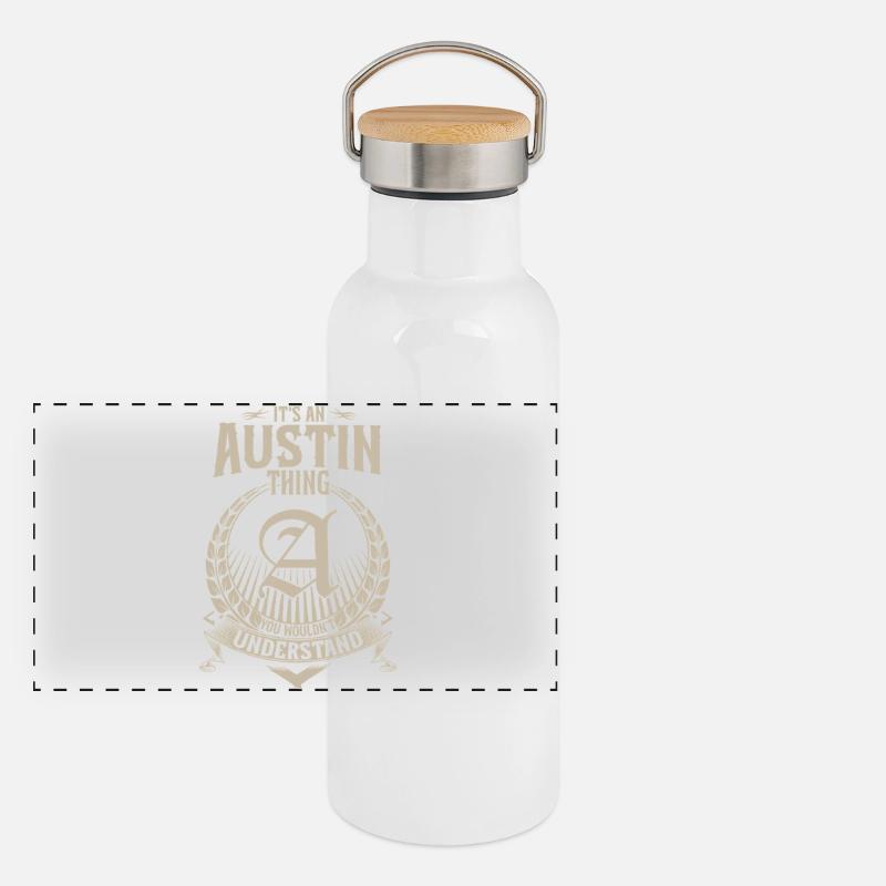 Austin Thing Emblem Panorama Thermosflasche mit Bambusdeckel