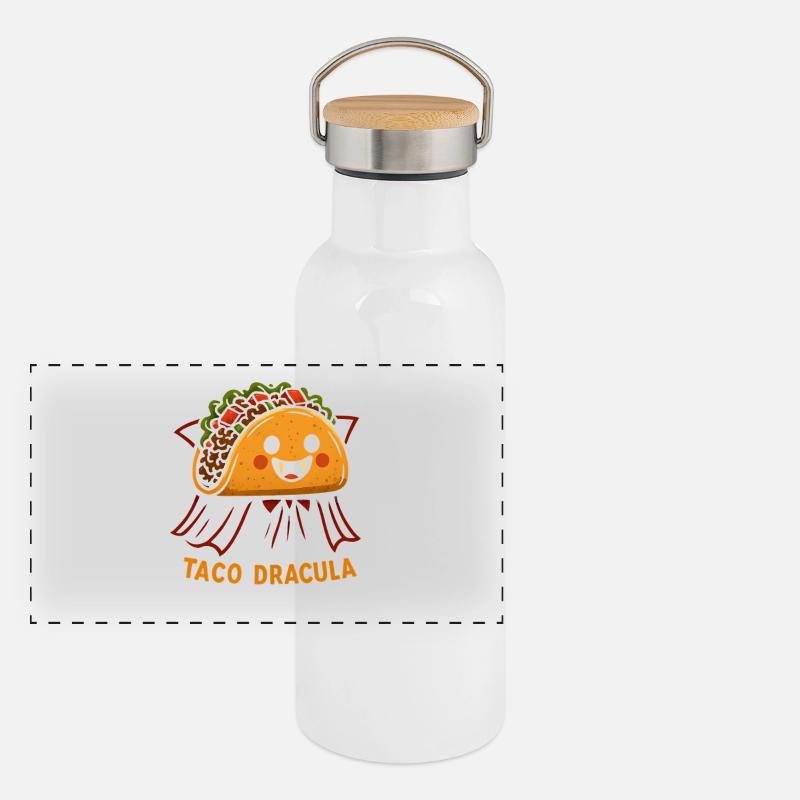Taco Dracula Maskottchen Panorama Thermosflasche mit Bambusdeckel