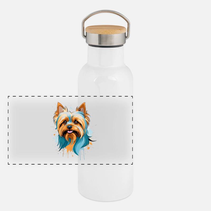 Bunter Yorkie Blick Panorama Thermosflasche mit Bambusdeckel