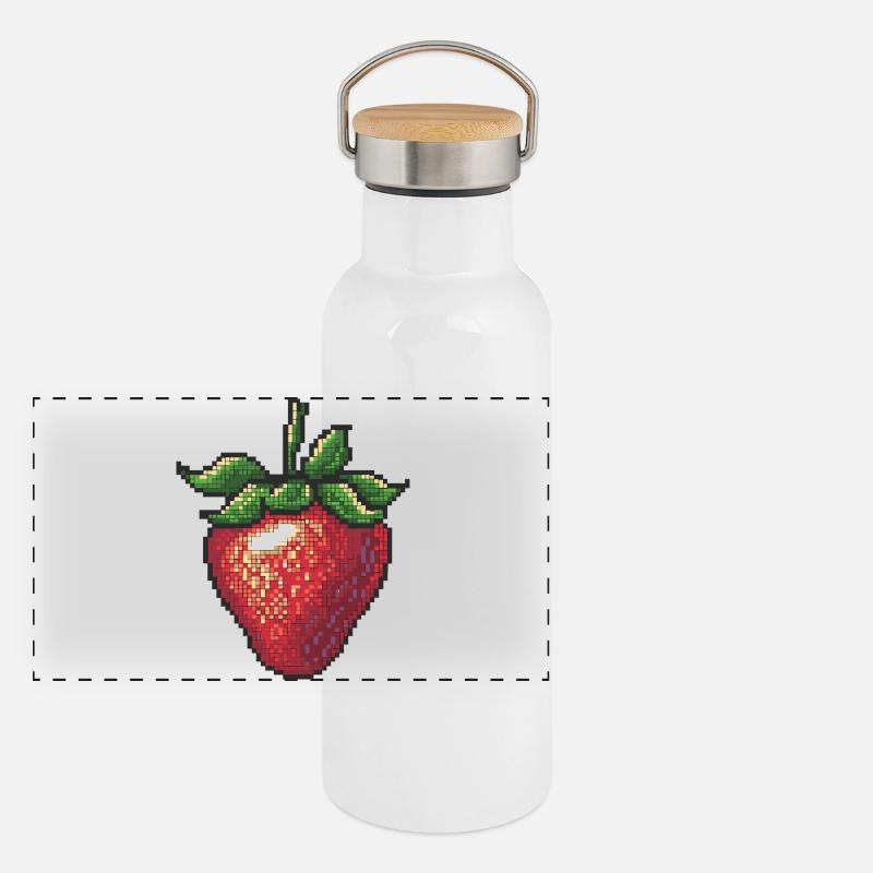 Erdbeere im Pixelstil Panorama Thermosflasche mit Bambusdeckel