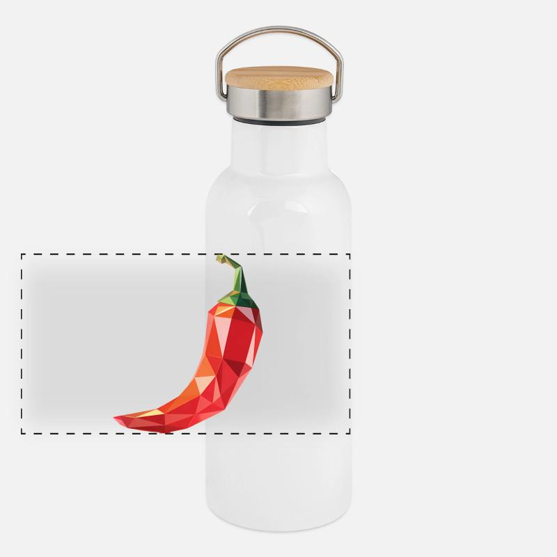 Chili Pepper - Cooles Low-Poly-Gemüse-Logo Panorama Thermosflasche mit Bambusdeckel