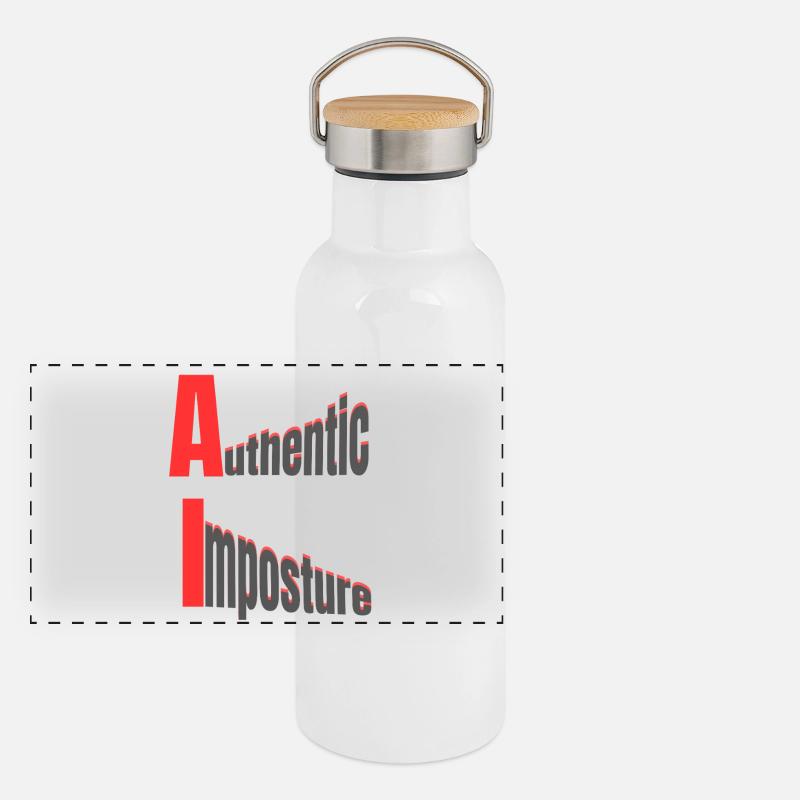 AI – Authentic Imposture – Strong Graphic Design Panoramic Thermal Bottle with Bamboo Lid