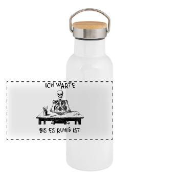 Ich warte bis es ruhig ist - Skelett  - Panorama Thermosflasche mit Bambusdeckel - Weiß - Vorne