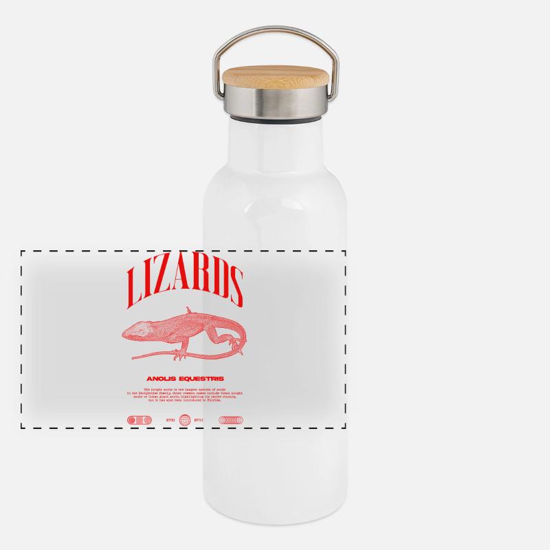 Cuban Knight Anole Reptile Keeper Lizard Panoramic Thermal Bottle with Bamboo Lid