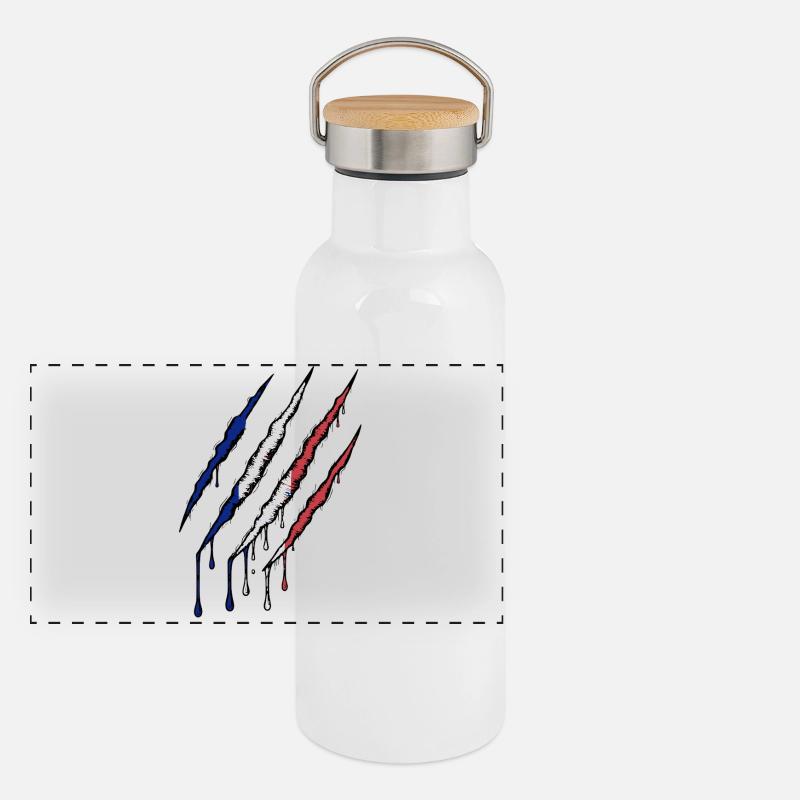 France Tricolore Griffe Grunge Drapeau Scratch Gourde isotherme avec bouchon en bambou