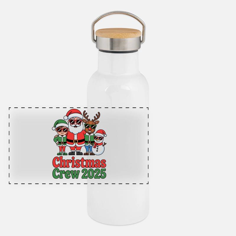 Weihnachts Crew 2025 Panorama Thermosflasche mit Bambusdeckel