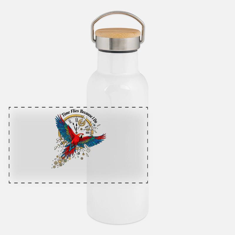 Time parrot in steampunk style Panoramic Thermal Bottle with Bamboo Lid