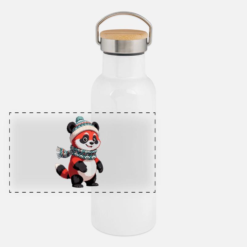 Panda d’hiver avec chapeau et écharpe Gourde isotherme avec bouchon en bambou