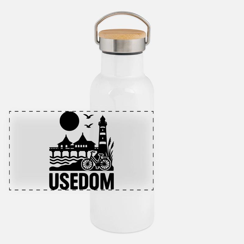 Usedom Insel Panorama Thermosflasche mit Bambusdeckel