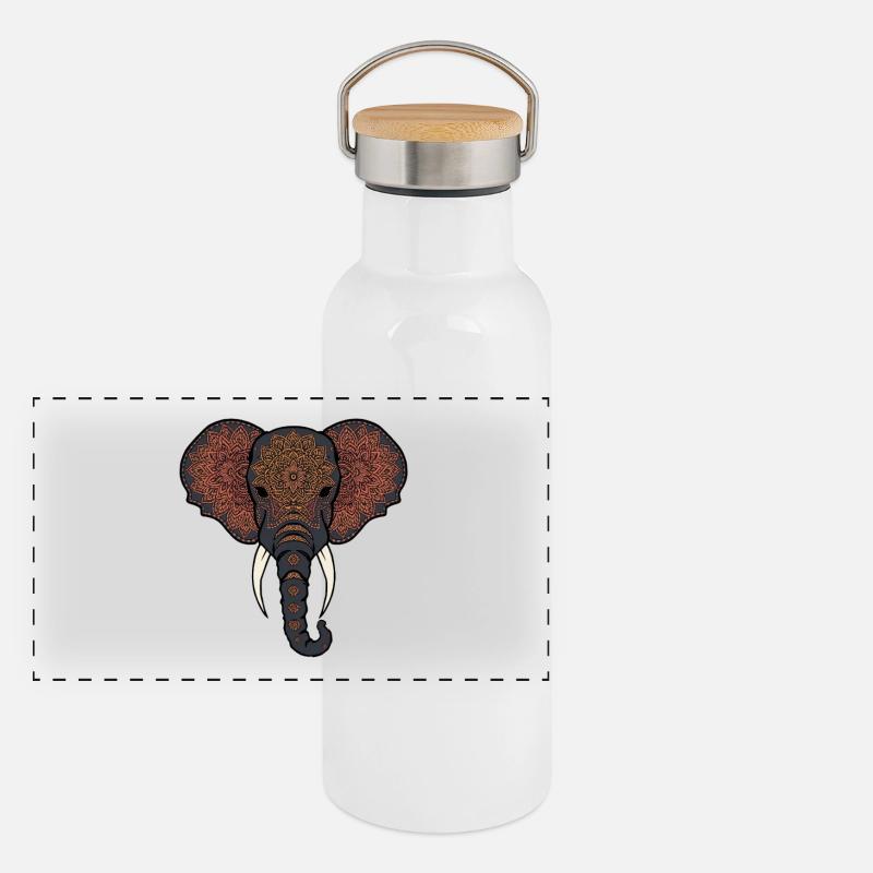 Mandala Elefant Kopf Panorama Thermosflasche mit Bambusdeckel