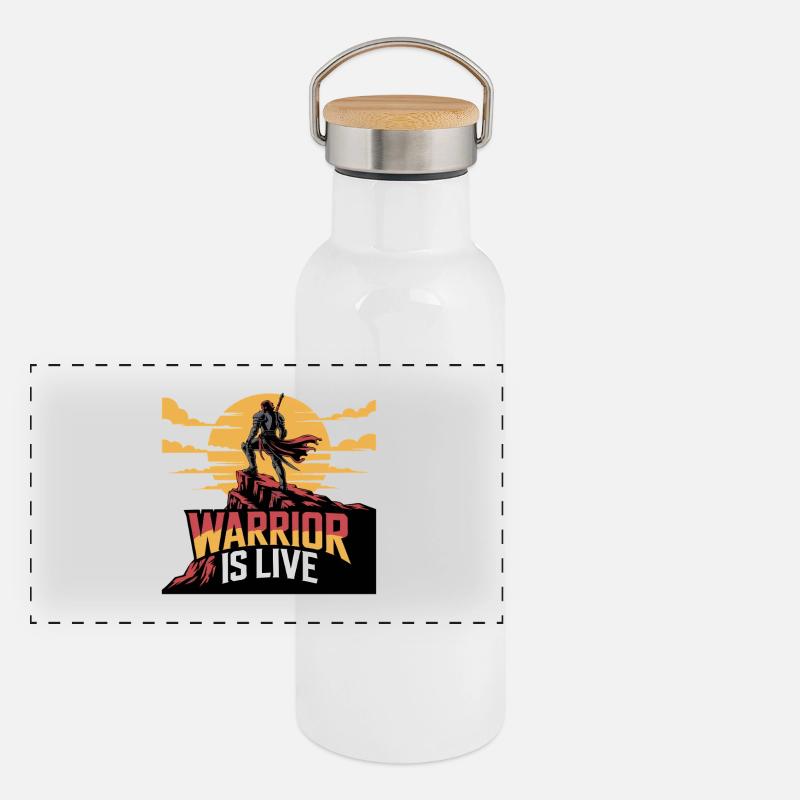 Krieger auf der Klippe Sonnenuntergang Panorama Thermosflasche mit Bambusdeckel