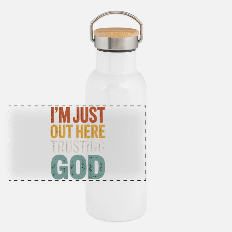 I Trust God Motif Panoramic Thermal Bottle with Bamboo Lid