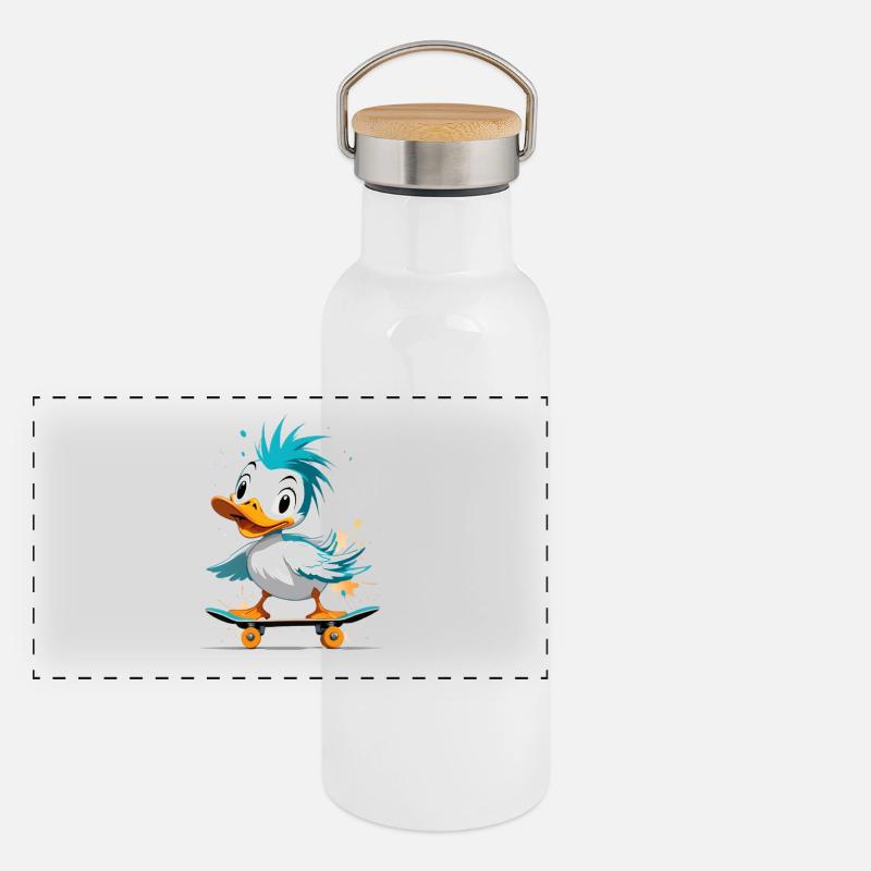 Duck on skateboard color explosion Panoramic Thermal Bottle with Bamboo Lid