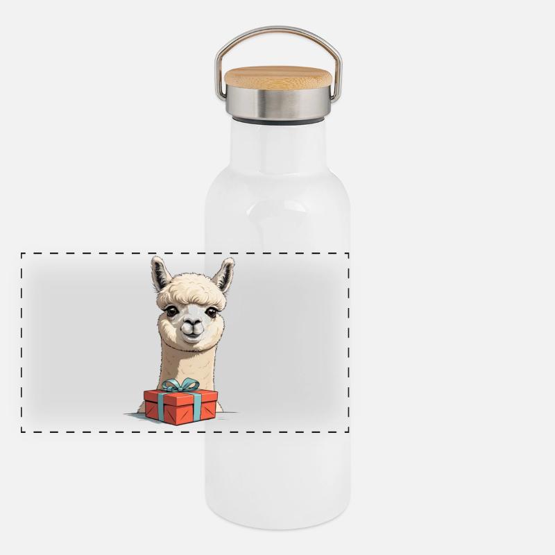Alpaka mit Geschenk Panorama Thermosflasche mit Bambusdeckel