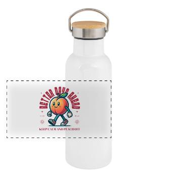 Lustiger Pfirsich Spruch Obstliebhaber Pfirsiche - Panorama Thermosflasche mit Bambusdeckel - Weiß - Vorne