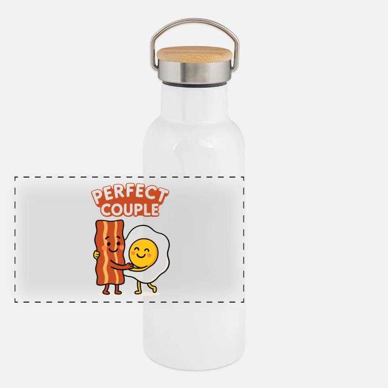 Perfect Couple: Bacon and Egg Hug Delight Panoramic Thermal Bottle with Bamboo Lid