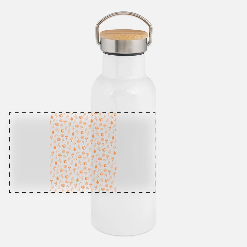 Autumn Harvest Pattern - Cozy Fall Season - Panoramic Thermal Bottle with Bamboo Lid - white