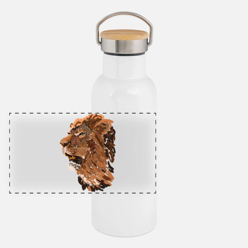 Lion head in brush style Panoramic Thermal Bottle with Bamboo Lid