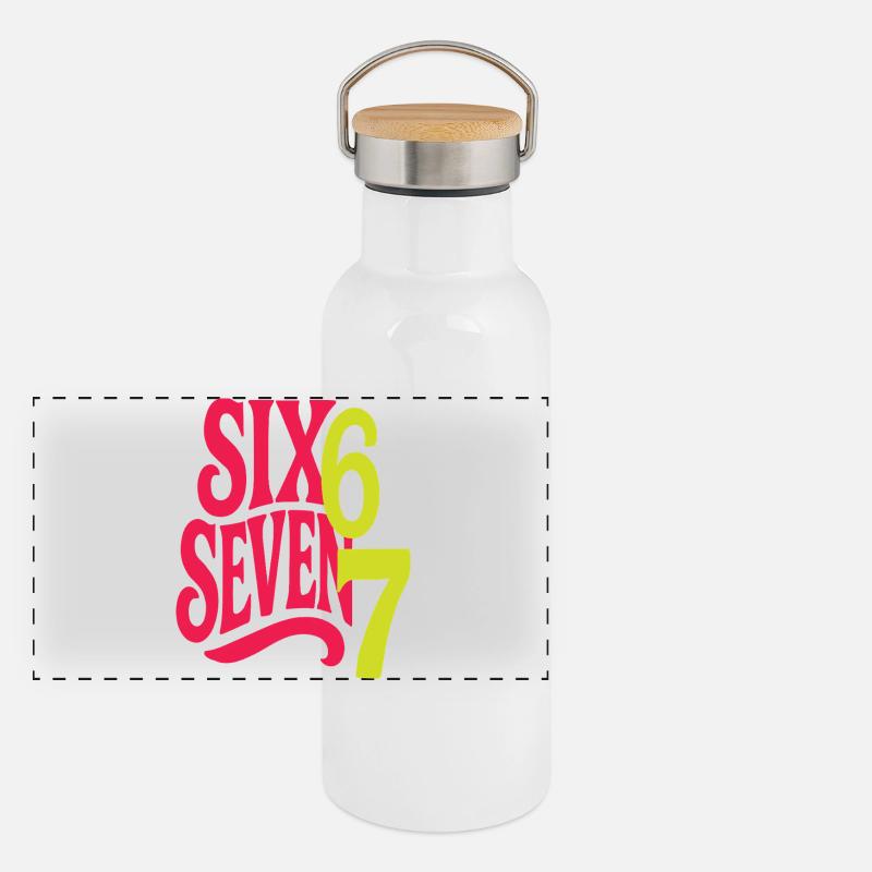SIX SEVEN - 6 7 Design typographique rétro pop Gourde isotherme avec bouchon en bambou