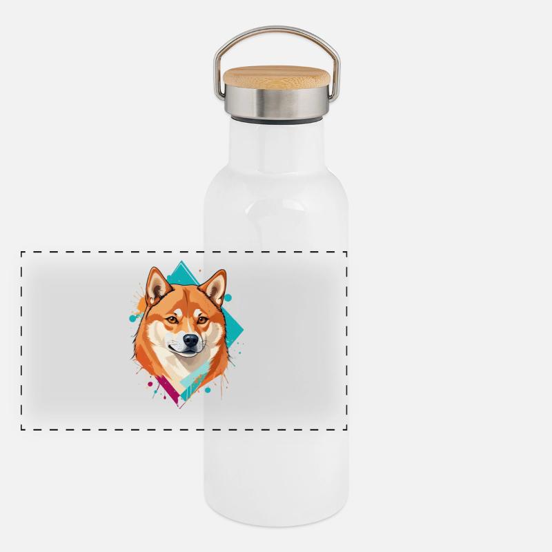 Shiba Inu Geometric Solid Colors Panoramic Thermal Bottle with Bamboo Lid