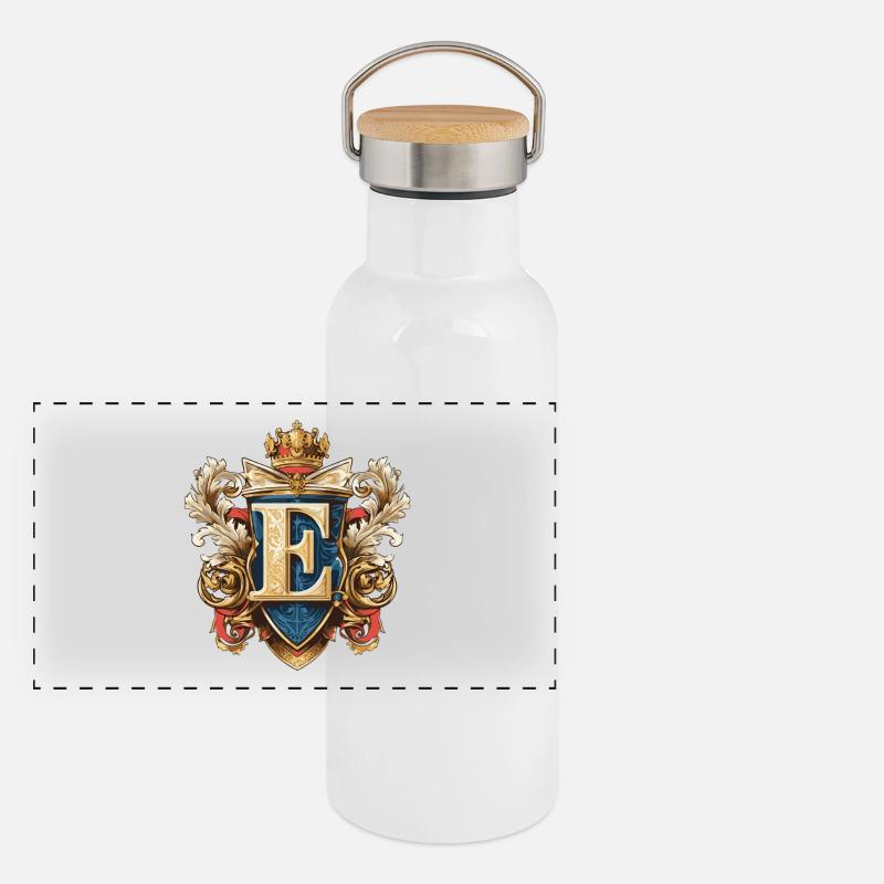 E Lettre Nom Couronne Gourde isotherme avec bouchon en bambou
