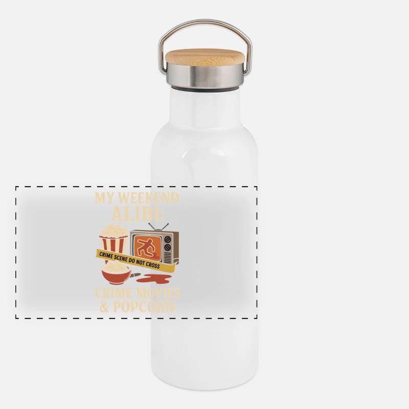 My Weekend Alibi – Films policiers et chemise pop-corn Gourde isotherme avec bouchon en bambou