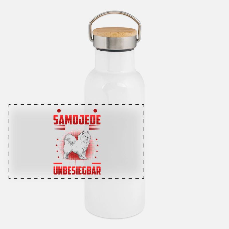 Samoyed Unbeatable Sled Dog Panoramic Thermal Bottle with Bamboo Lid