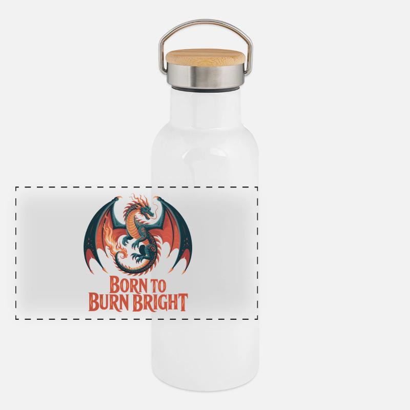 Drache – Born to Burn Bright Panorama Thermosflasche mit Bambusdeckel