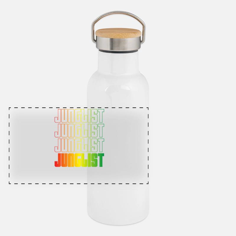Junglist Farbverlauf Text DNB Panorama Thermosflasche mit Bambusdeckel