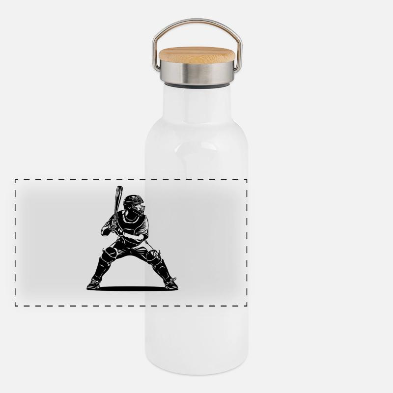 Baseball Player Baseball Artwork Panoramic Thermal Bottle with Bamboo Lid