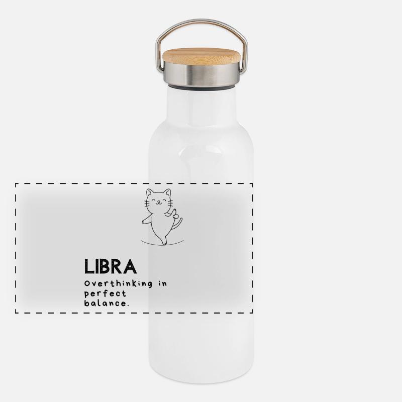 Funny Libra Cartoon – Balanced Overthinker Panoramic Thermal Bottle with Bamboo Lid