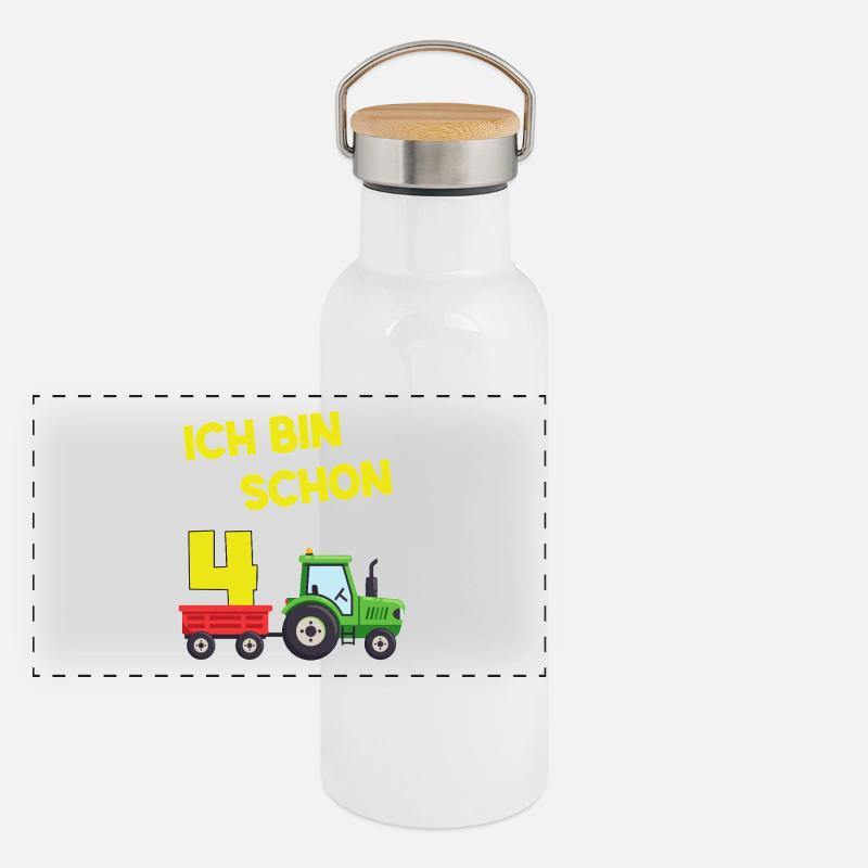 Ich Bin Schon 4 Traktor 4 Jahre Alt Geburtstag  Panorama Thermosflasche mit Bambusdeckel