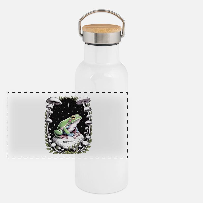 Stargazer Frog and Mushrooms Night Panoramic Thermal Bottle with Bamboo Lid