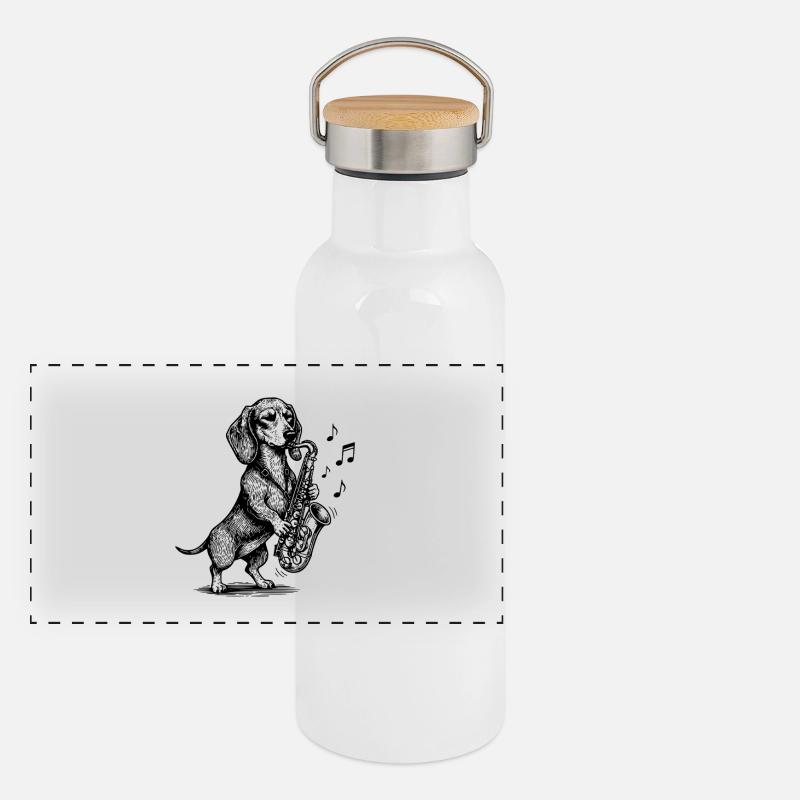 Musik Hund Saxophon Dackel Kunst Panorama Thermosflasche mit Bambusdeckel
