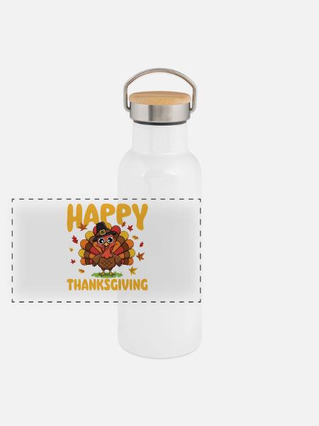 Happy Thanksgiving Autumn Harvest Blend - Panoramic Thermal Bottle with Bamboo Lid - white - Front