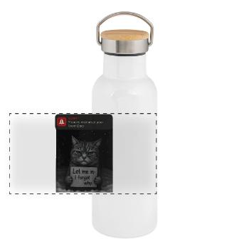 Cat a un message pour vous - Funnier - Gourde isotherme avec bouchon en bambou - blanc - Devant