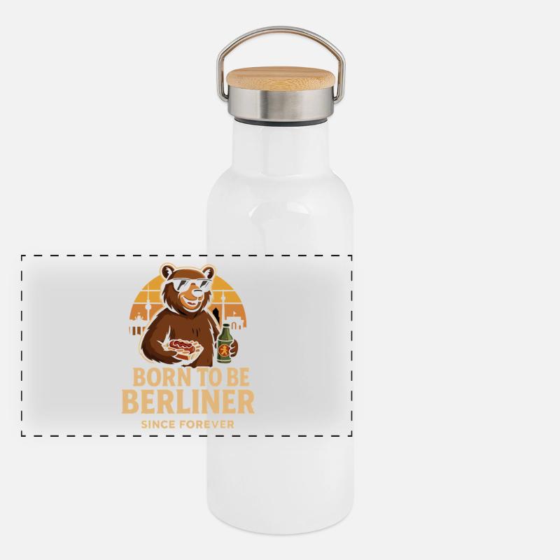 Born to be Berliner Bär mit Currywurst & Bier Panorama Thermosflasche mit Bambusdeckel